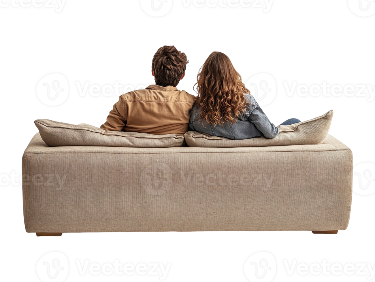 Couple sitting on a couch, back view isolated on transparent background png