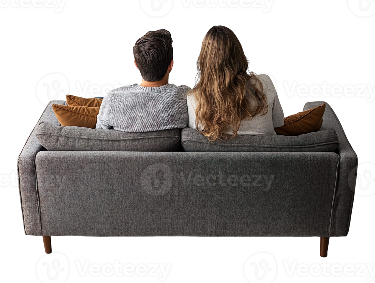 Couple sitting on couch, back view isolated on transparent background png
