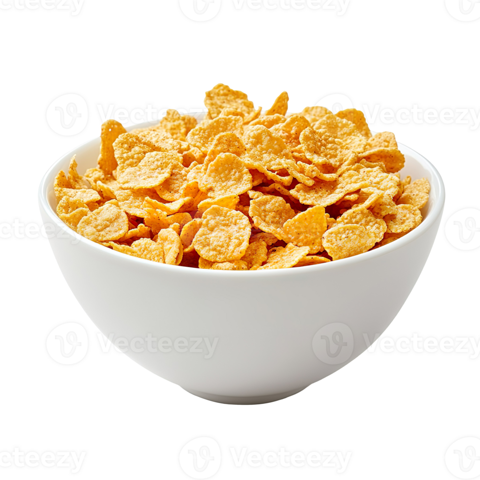 corn flakes with milk in white bowl isolated on transparent background png
