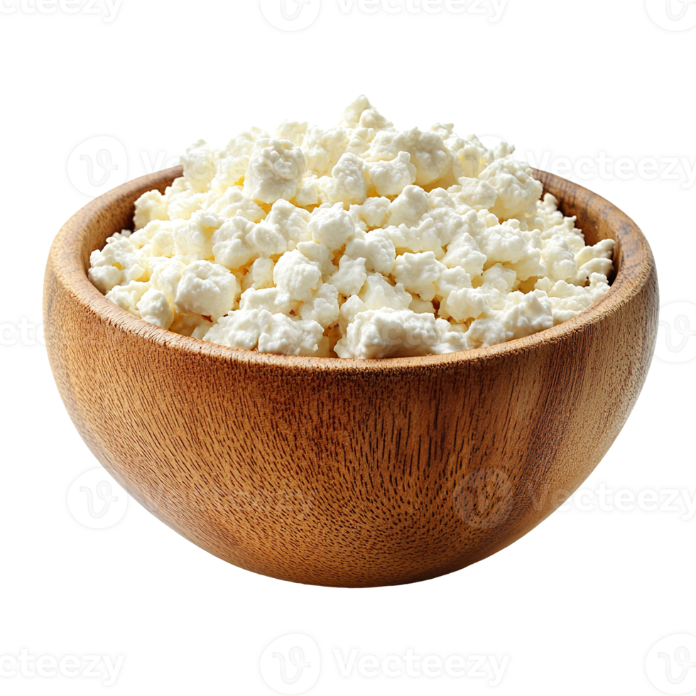 cottage cheese in a wooden bowl isolated on transparent background png