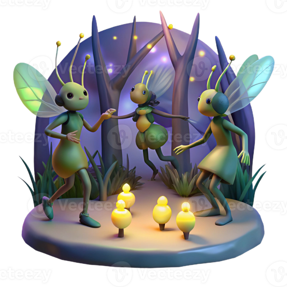 magnificent artistic A Group of Fireflies Dancing in a Dark Fo high resolution png
