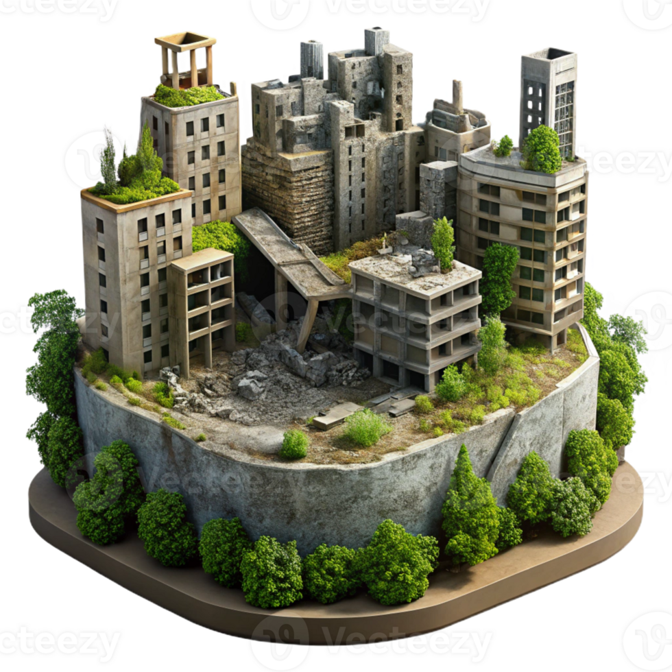 dramatic traditional Post Apocalyptic Cityscape Ruined Buildi original png