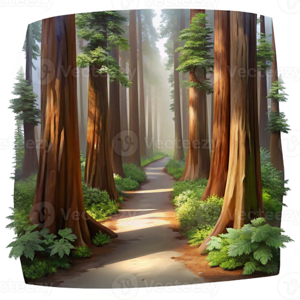 wonderful creative A Winding Path Through a Redwood Forest detailed png