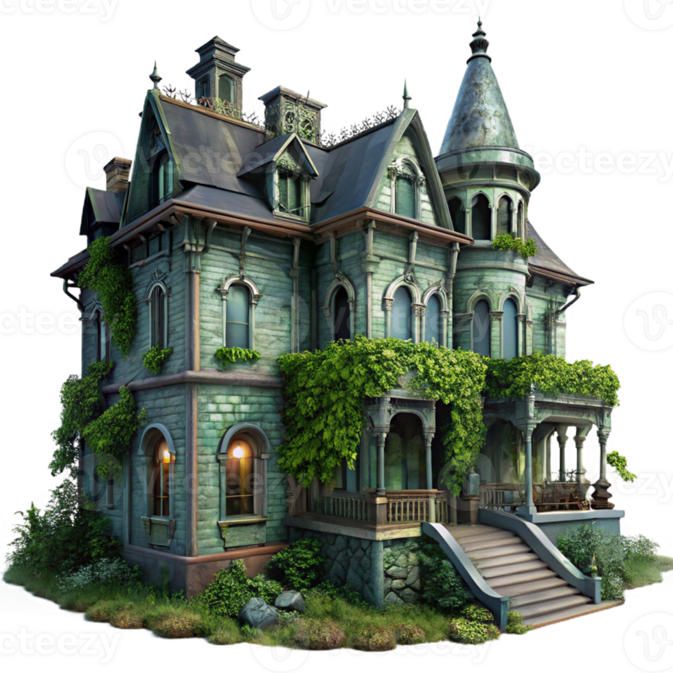 elegant rustic A Dilapidated Victorian Mansion Overgrown detailed png