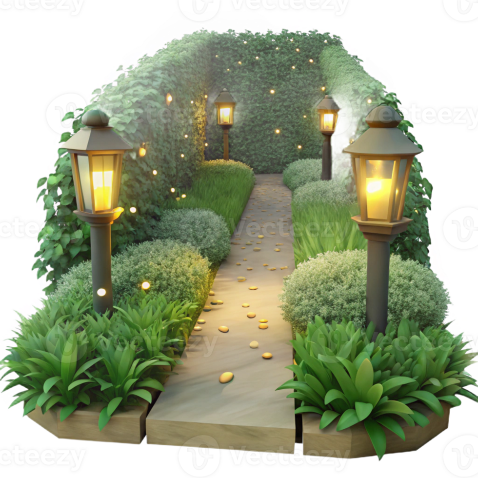 wonderful traditional A Lush Overgrown Garden Path at Twilight high quality png