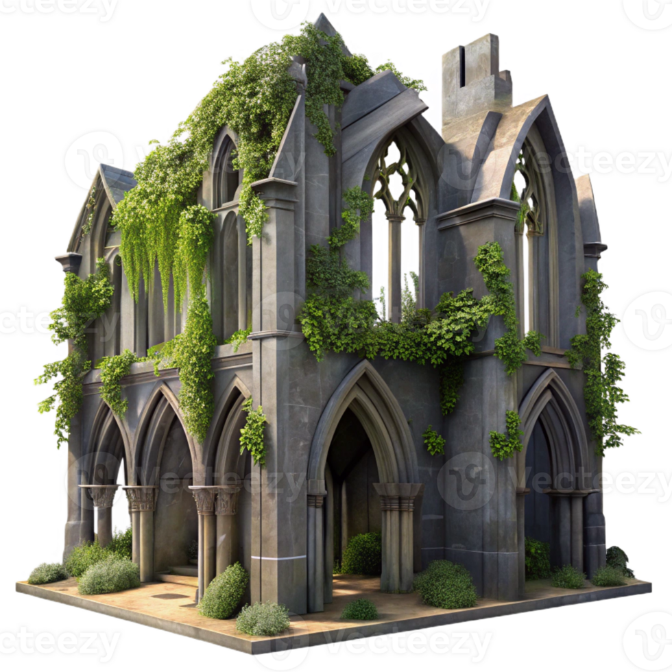 impressive vintage A Crumbling Gothic Cathedral Overgrown Wi high quality png