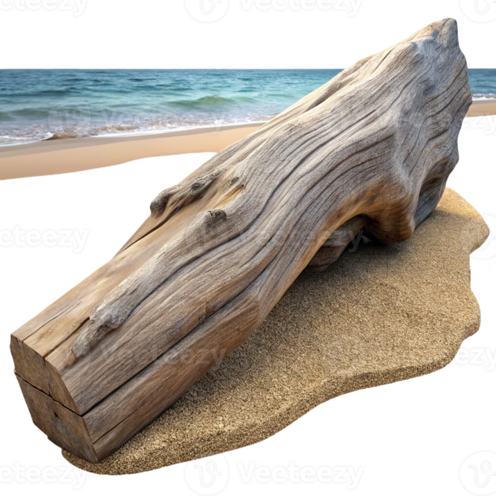 vibrant traditional A Cracked Piece of Driftwood on the Beach professional png