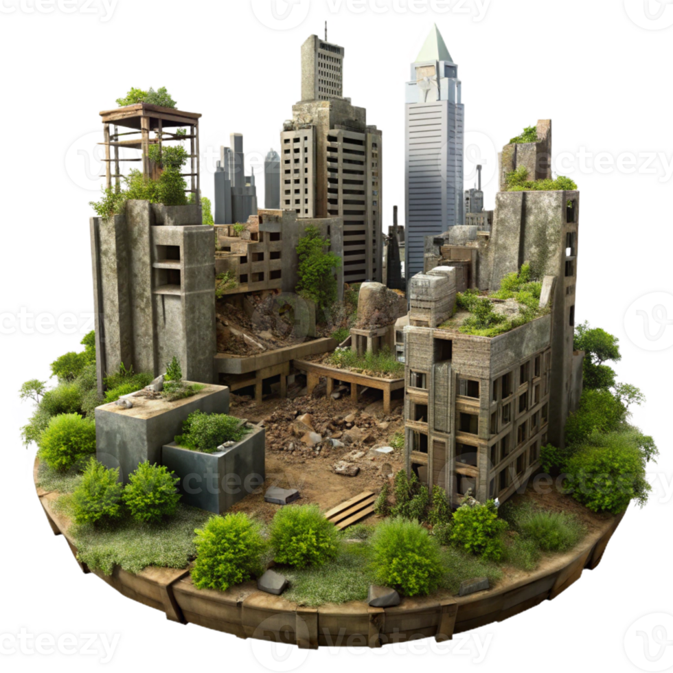 elegant modern A Post Apocalyptic Cityscape with Ruined authentic png