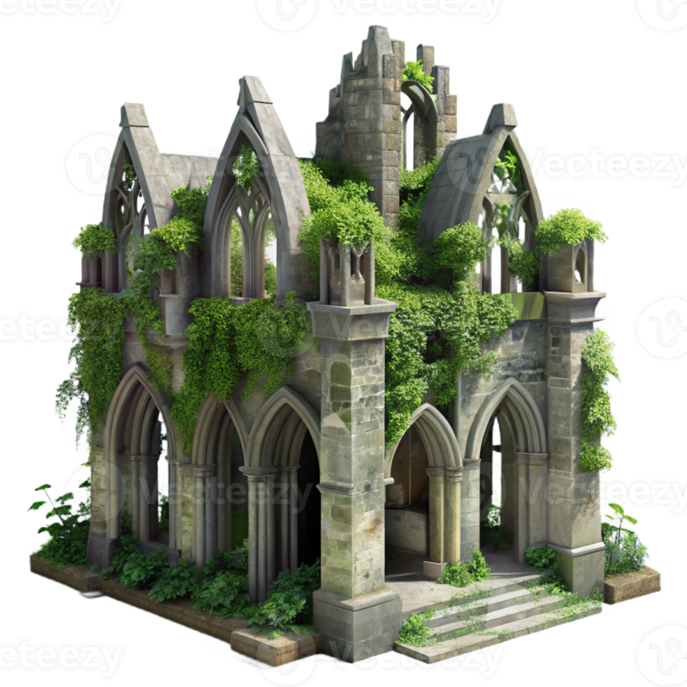 wonderful traditional A Crumbling Gothic Cathedral Overgrown Wi detailed png