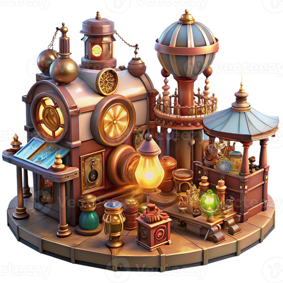vibrant artistic A Bustling Steampunk Marketplace Filled Wi exclusive png
