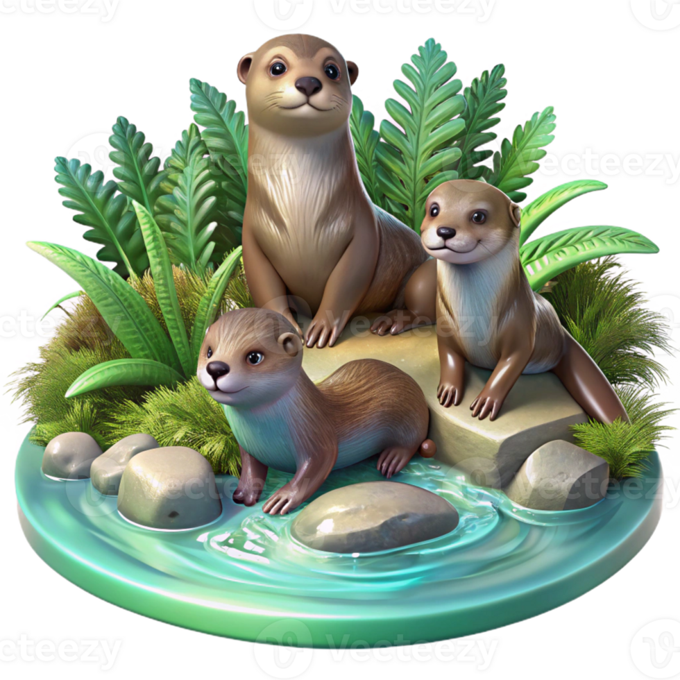 beautiful modern A Family of Playful River Otters Frolickin exclusive png