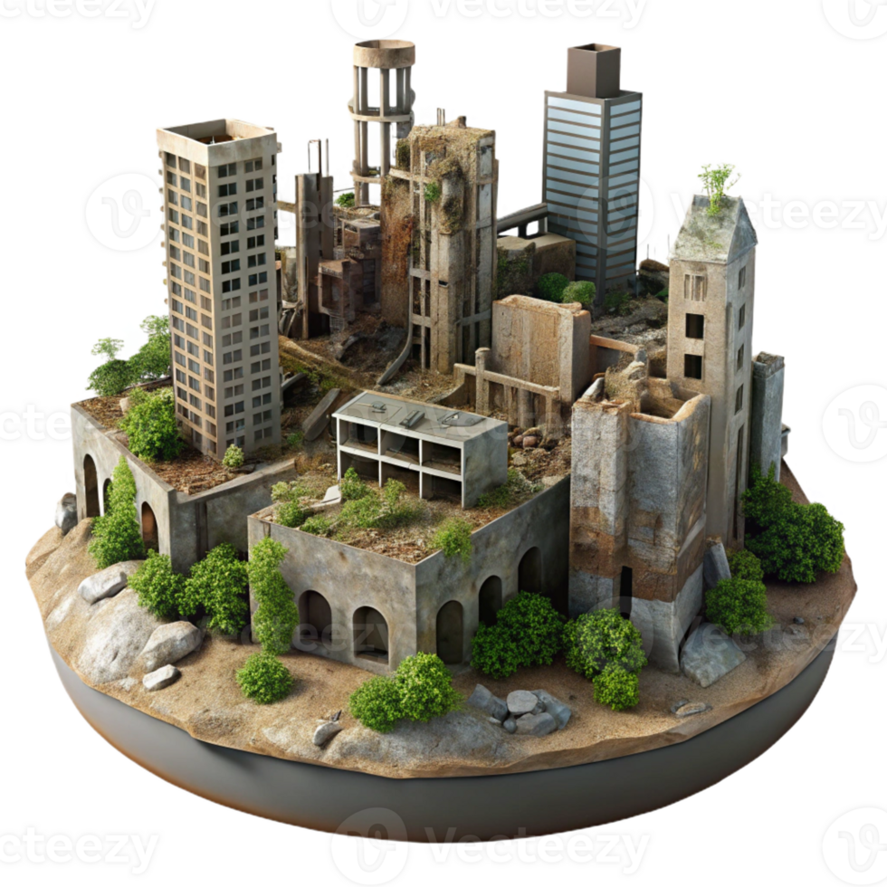stunning rustic Post Apocalyptic Cityscape Ruined Buildi premium png