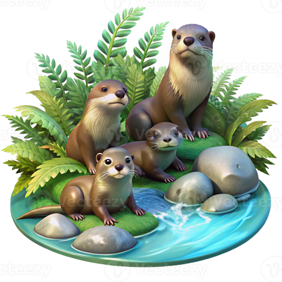 vibrant rustic A Family of Playful River Otters Frolickin high resolution png