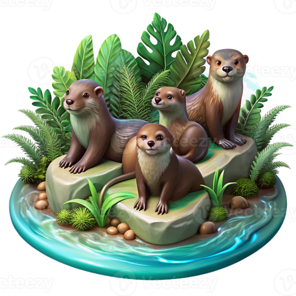 stunning artistic A Family of Playful River Otters Frolickin high resolution png