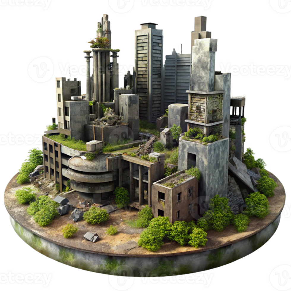 dramatic minimalist A Post Apocalyptic Cityscape with Ruined professional png