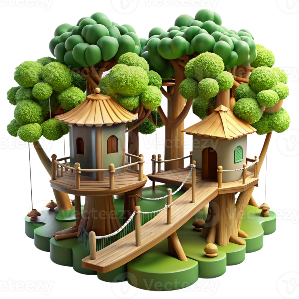 serene artistic A Treehouse Village Interconnected by Rop high resolution png