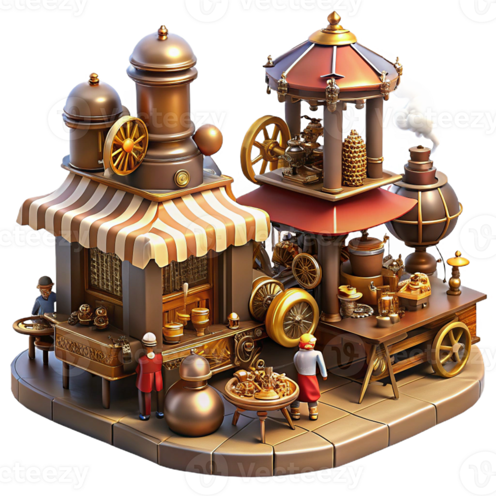 dramatic traditional A Bustling Steampunk Marketplace Filled high resolution png