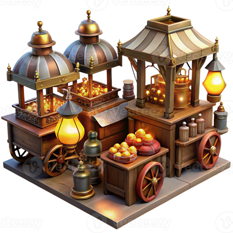 serene rustic A Bustling Steampunk Marketplace Filled premium png