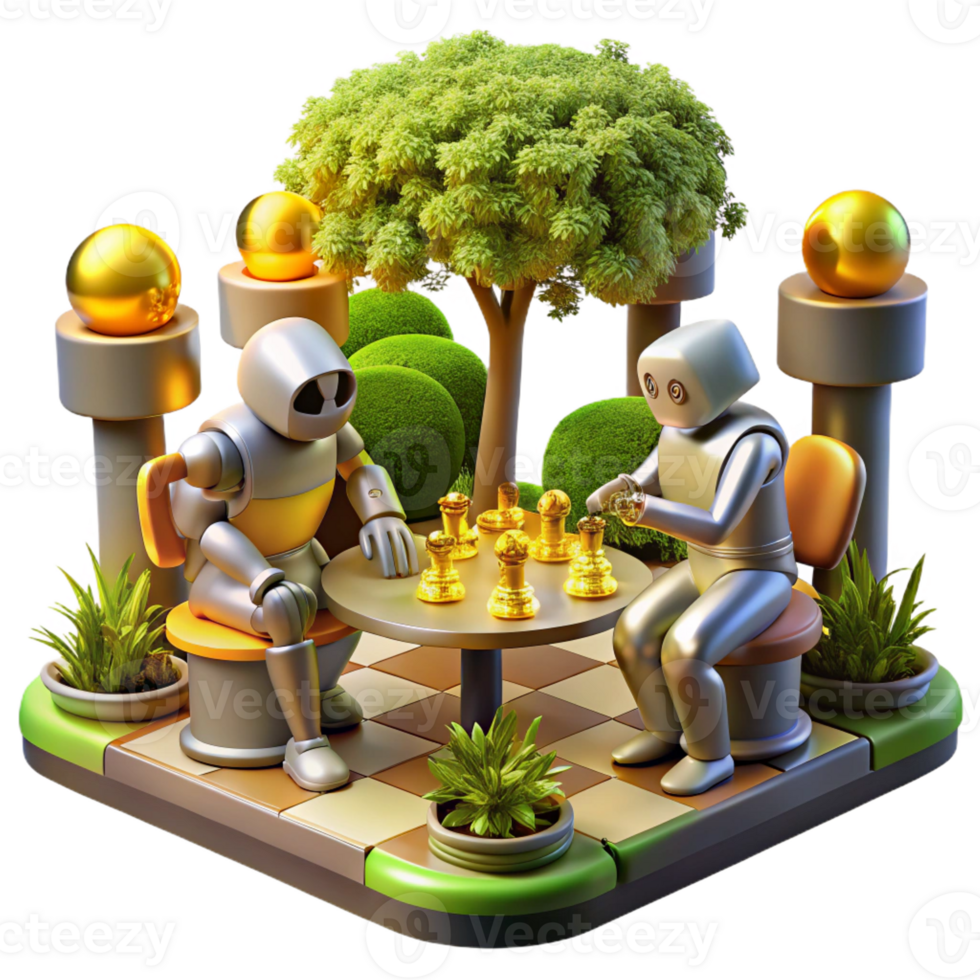 dramatic creative A Group of Robots Playing a Game of Chess original png