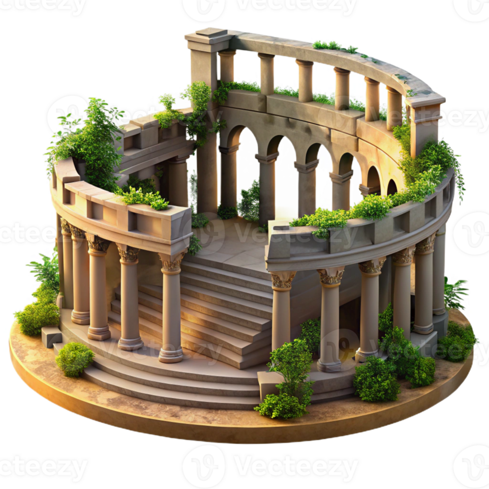 vibrant minimalist Crumbling Roman Amphitheater Ruins high quality png