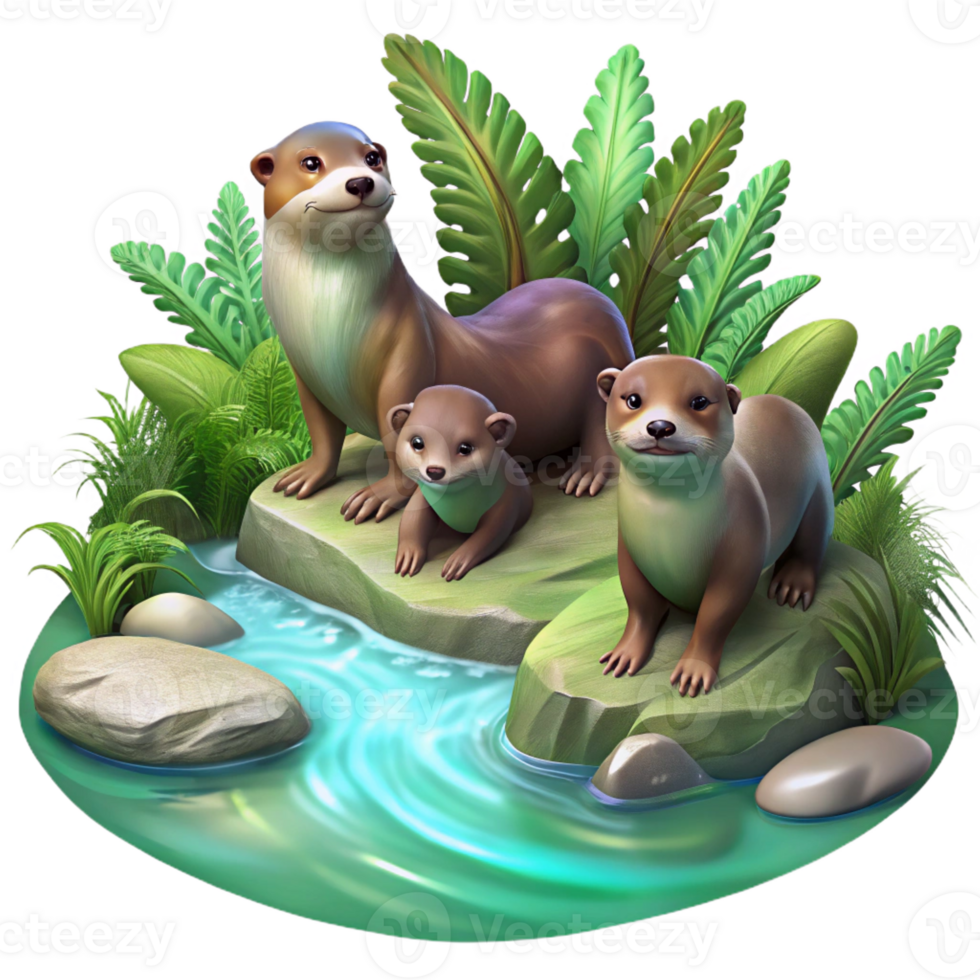 elegant minimalist A Family of Playful River Otters Frolickin professional png