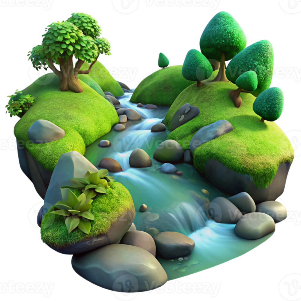 dramatic classic A Babbling Brook Flowing Through a Mossy F professional png