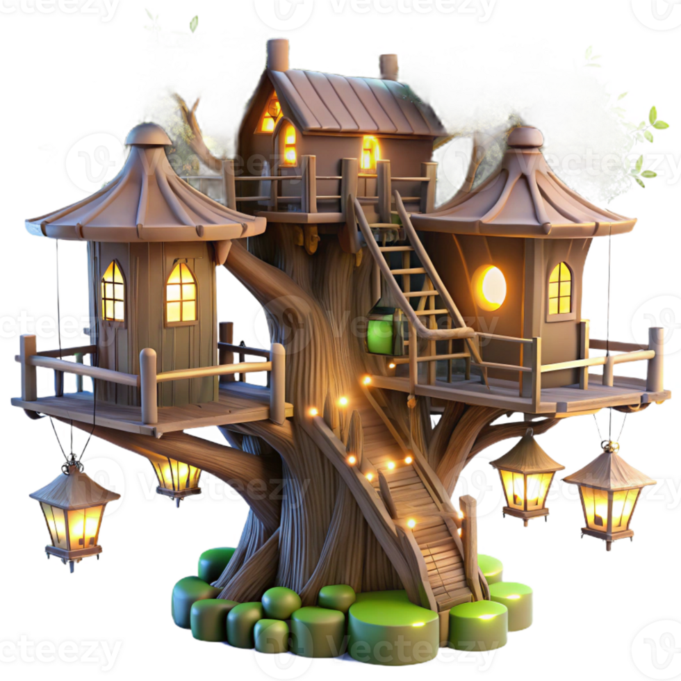 dramatic minimalist A Towering Ancient Treehouse Connected B high resolution png