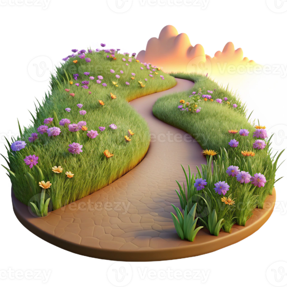 vibrant rustic A Winding Dirt Path Through a Field of Wi original png