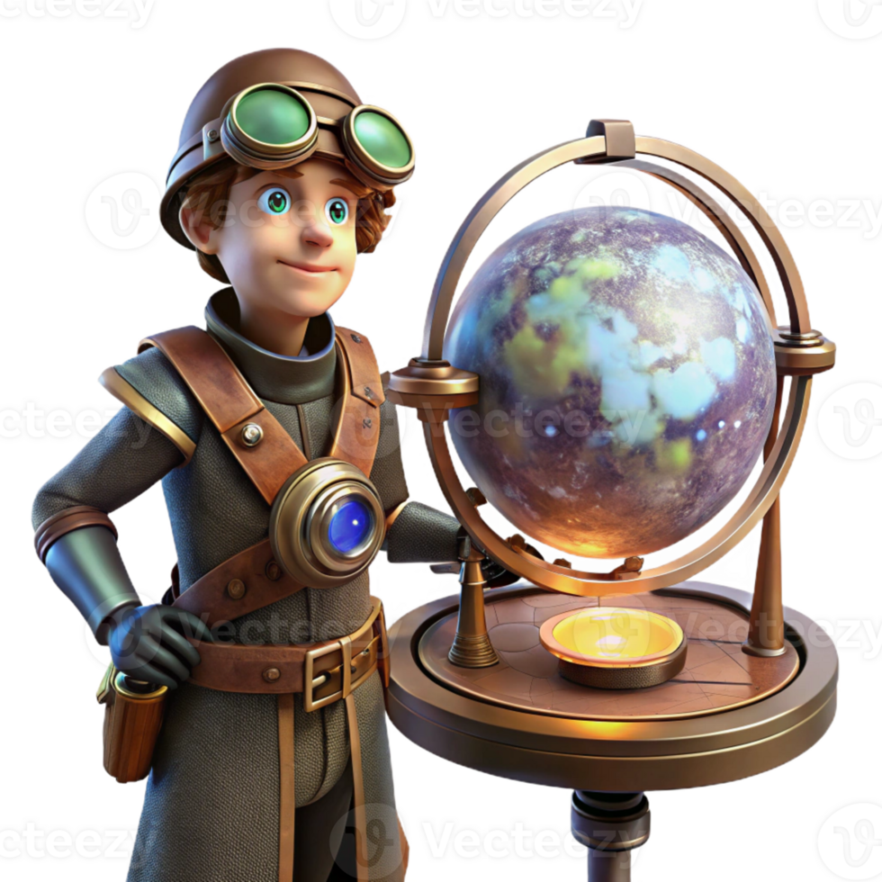 wonderful abstract A Lone Steampunk Explorer Clad in Leathe detailed png