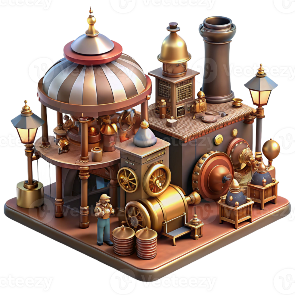 elegant artistic A Bustling Steampunk Marketplace Filled original png