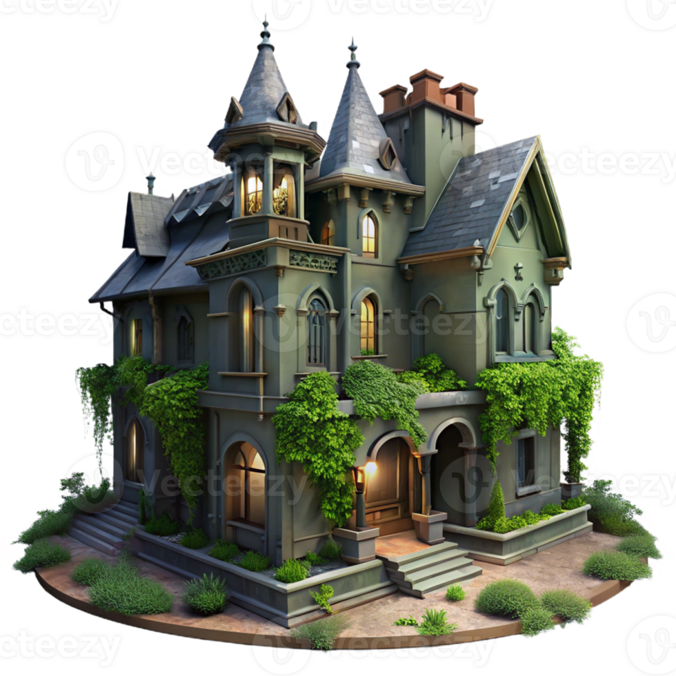 beautiful abstract A Dilapidated Victorian Mansion Overgrown authentic png