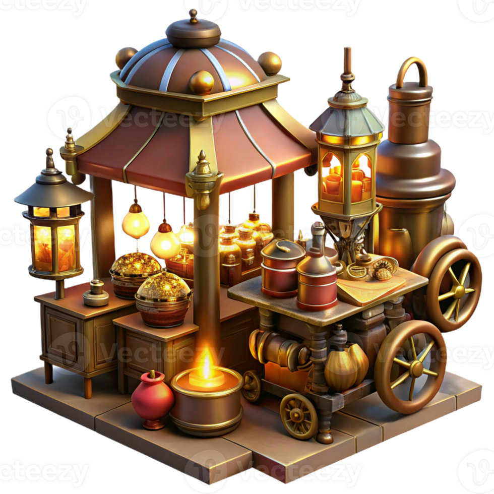 dramatic modern A Bustling Steampunk Marketplace Filled genuine png