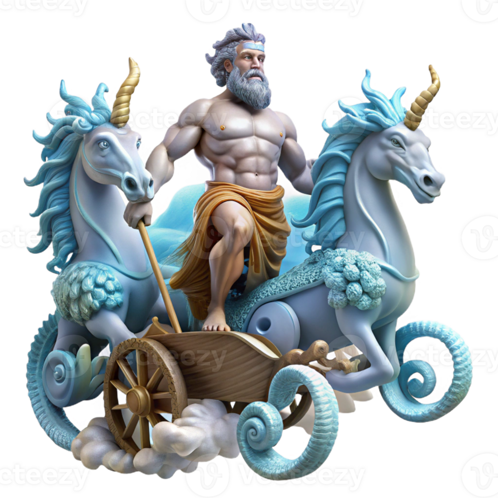 dramatic creative Poseidon Riding a Chariot Pulled by Giant professional png