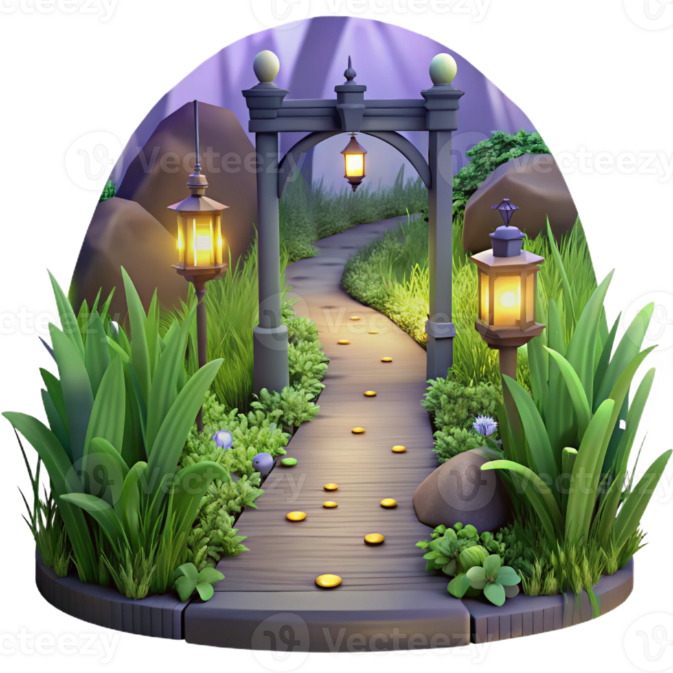 dramatic rustic A Lush Overgrown Garden Path at Twilight professional png