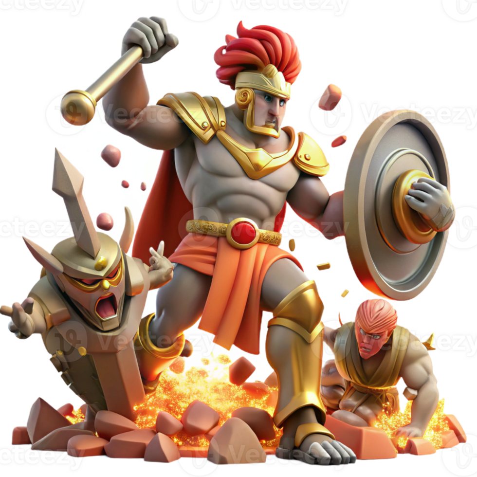 elegant vintage Ares Battling a Giant Surrounded by Carna high quality png