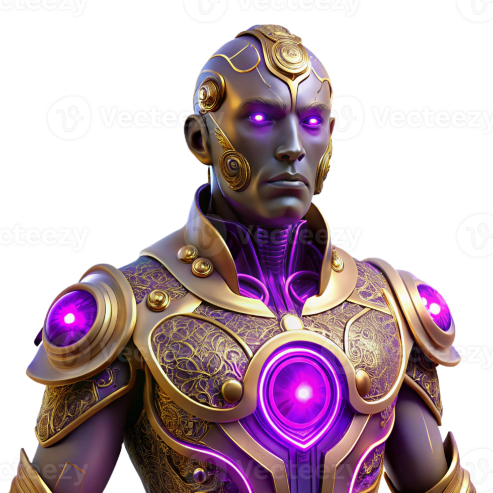 magnificent rustic Cyborg with Gold Filigree Detail original png