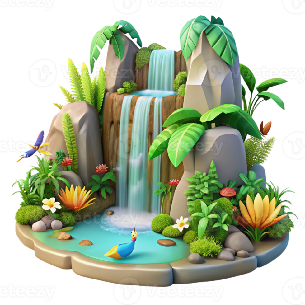 serene artistic Lush Rainforest Waterfall genuine png