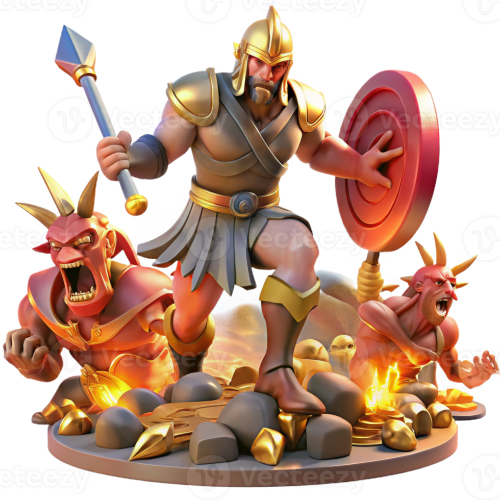 stunning traditional Ares Battling a Giant Surrounded by Carna high resolution png