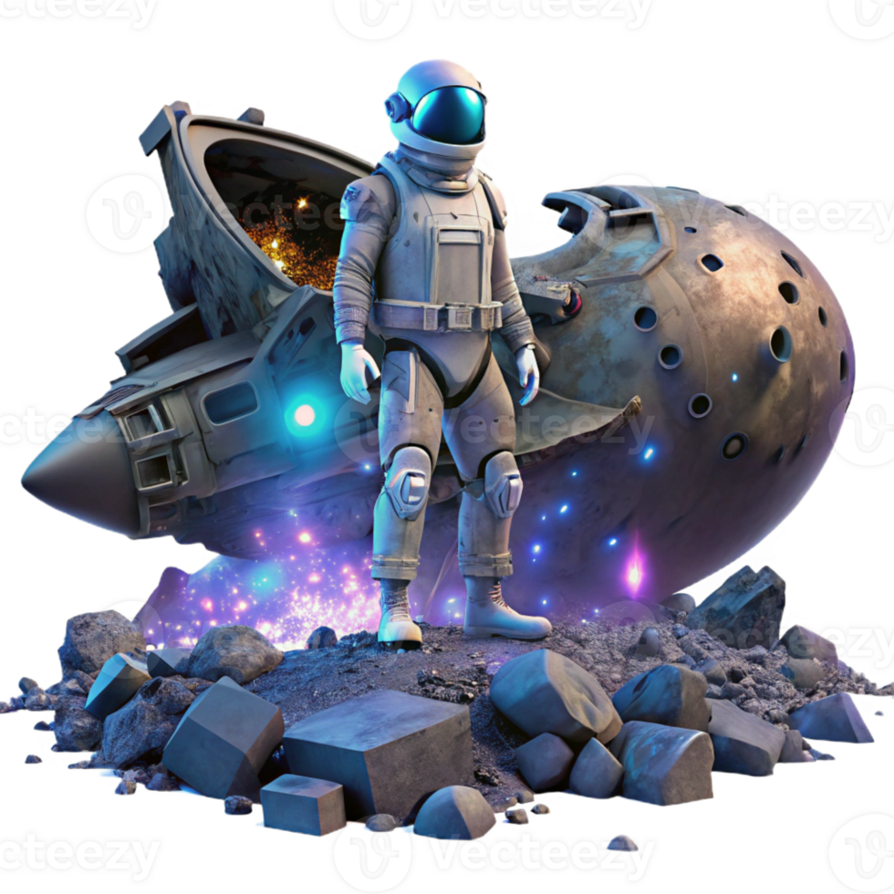 impressive minimalist A Lone Astronaut Clad in a Bioluminescen detailed png