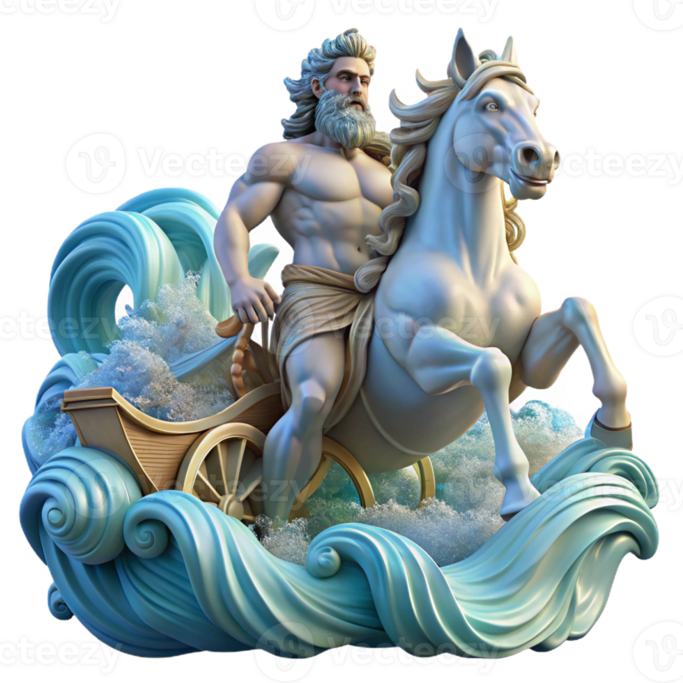 serene traditional Poseidon God of the Sea Commanding a Tem exclusive png
