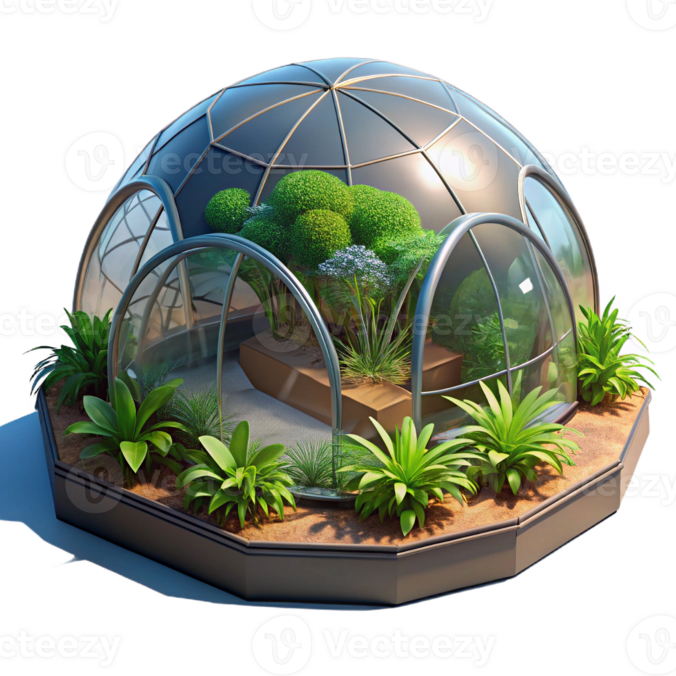 impressive modern A Glass and Steel Biodome Filled with Lu detailed png