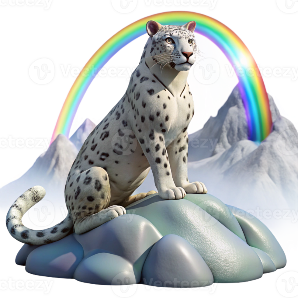 elegant creative A Majestic Snow Leopard Perched Atop a Jag authentic png