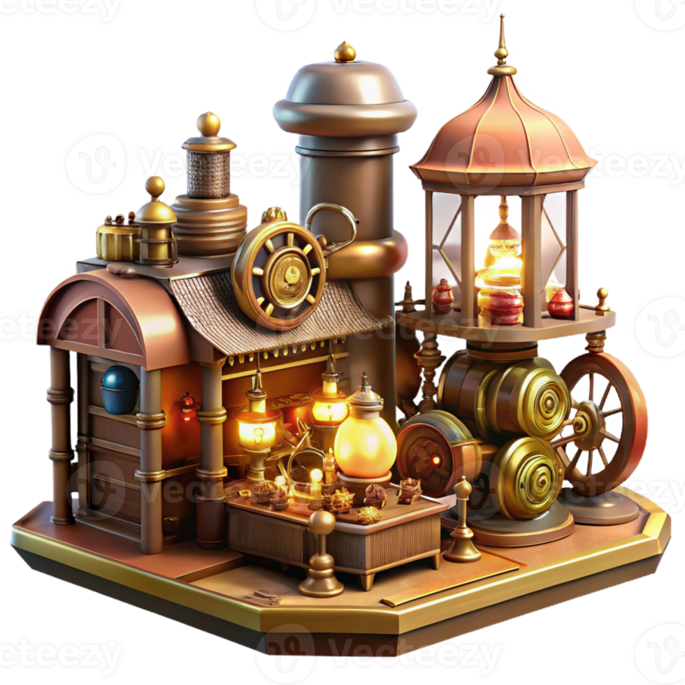 elegant minimalist A Bustling Steampunk Marketplace Filled Wi exclusive png