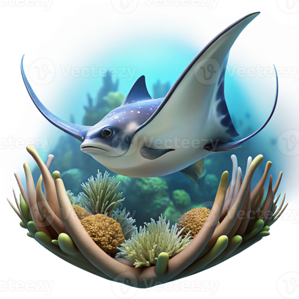 beautiful artistic A Graceful Manta Ray Gliding Through a Cor premium png