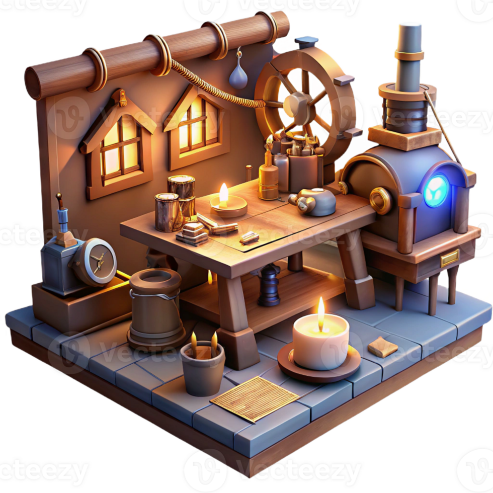 impressive traditional A Scene of a Steampunk Inventor S Workshop exclusive png