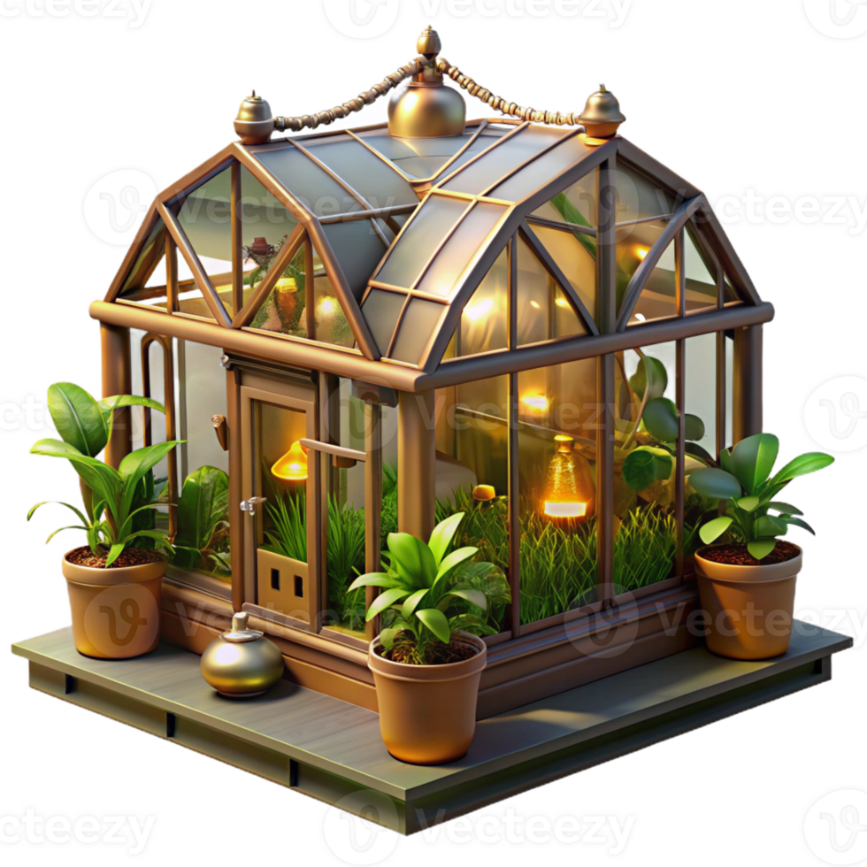 extraordinary creative A Steampunk Greenhouse Filled with Exotic premium png