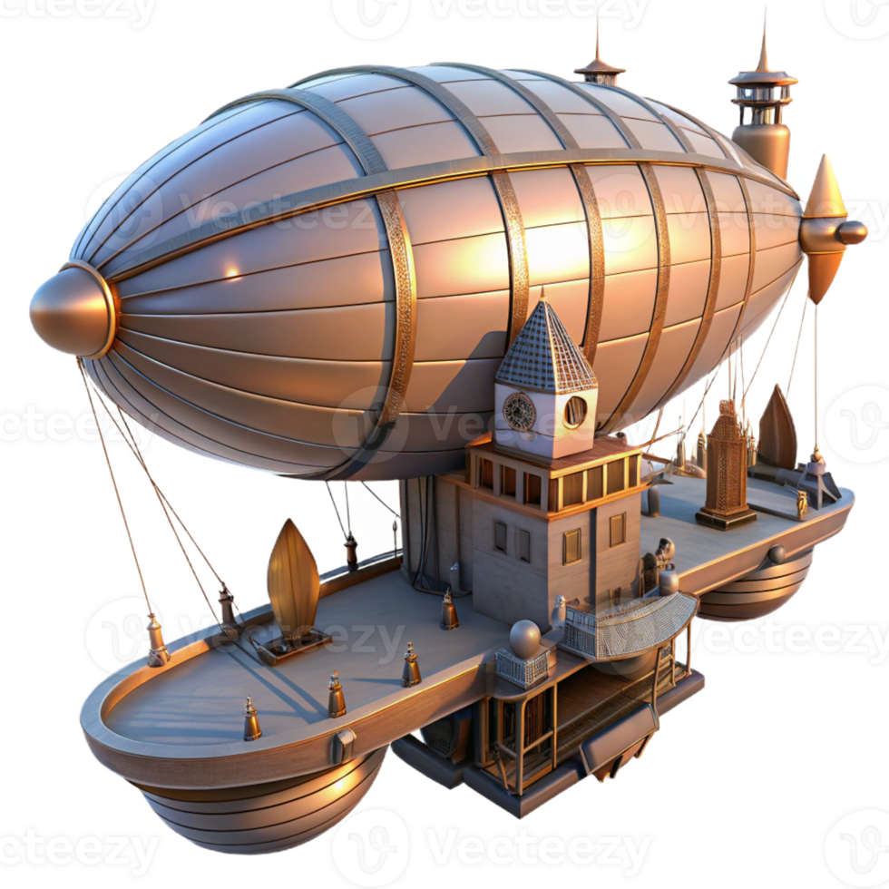 impressive abstract A Steampunk Zeppelin Docking at a Floatin original png