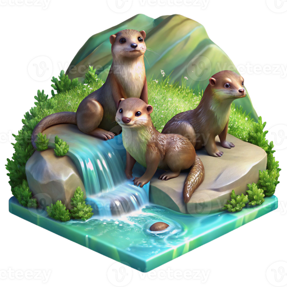 beautiful minimalist A Family of Playful Otters Frolicking In authentic png