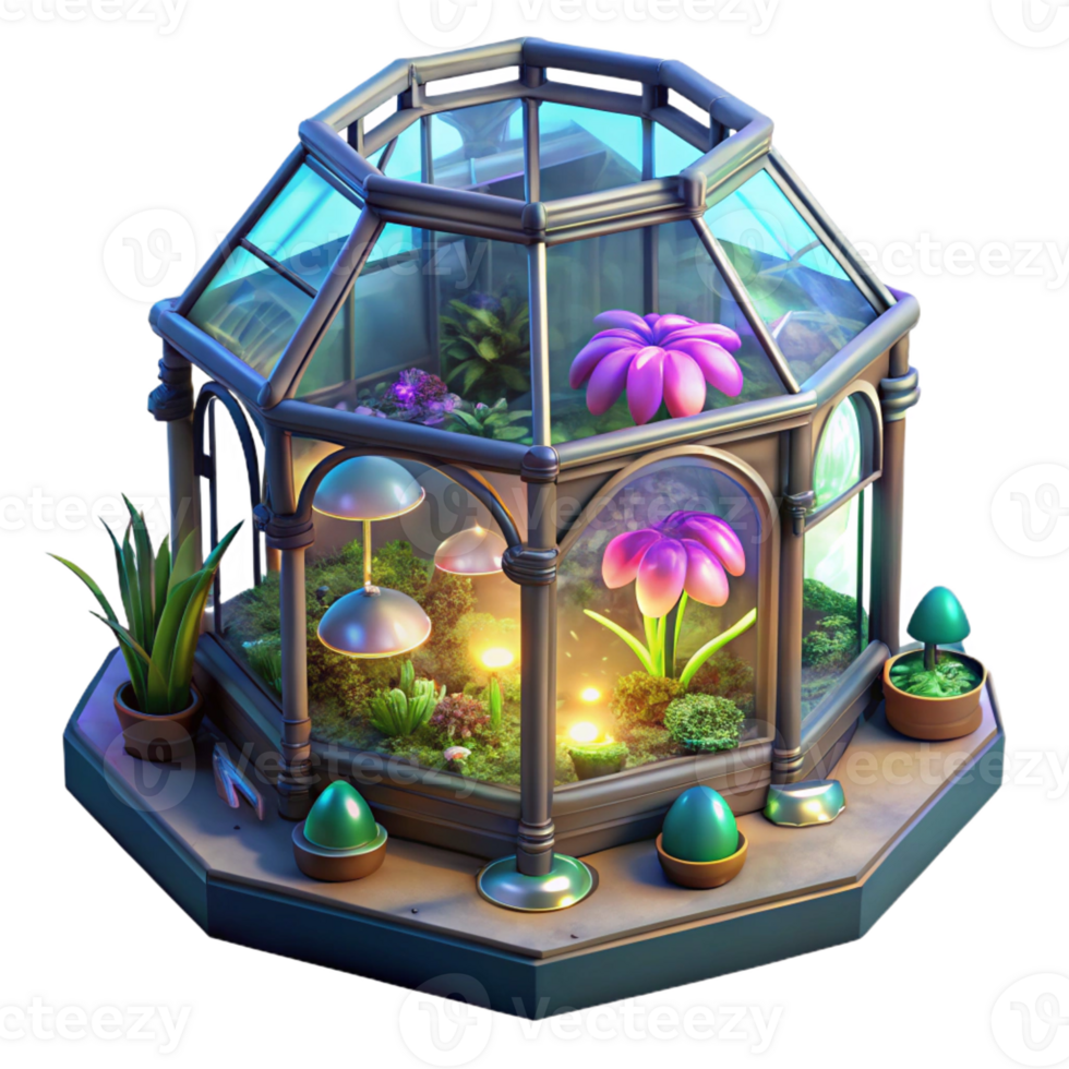 vibrant creative A Steampunk Greenhouse Filled with Exoti png