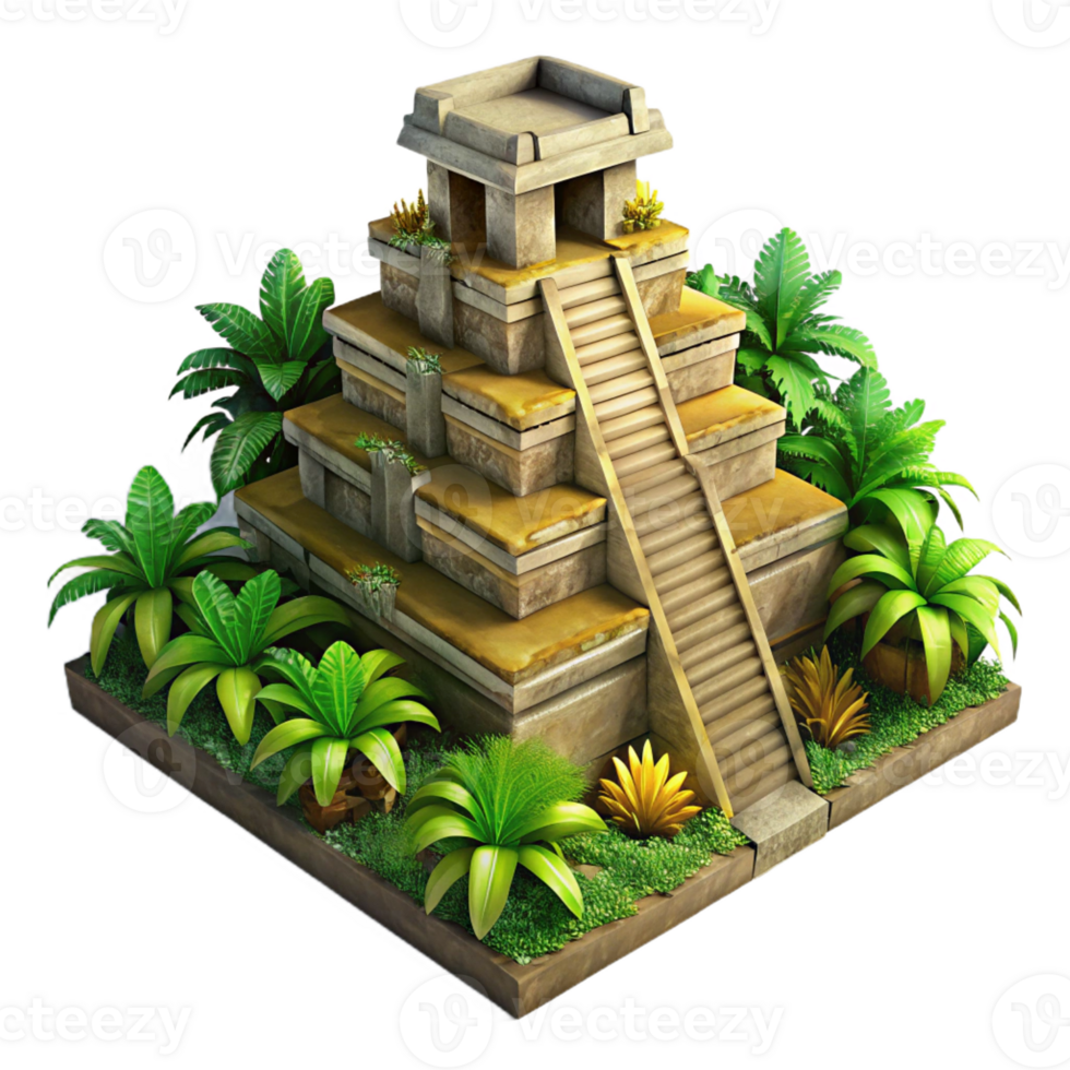 magnificent artistic A Mayan Pyramid Temple Overgrown with Ju high resolution png